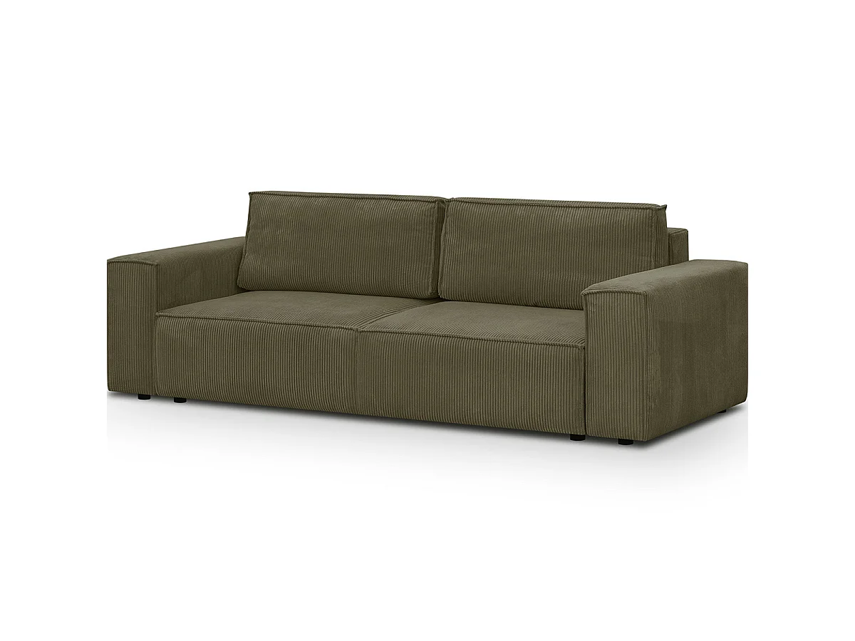 Canapé modulable 3 places en velours côtelé vert kaki - Harper Mod