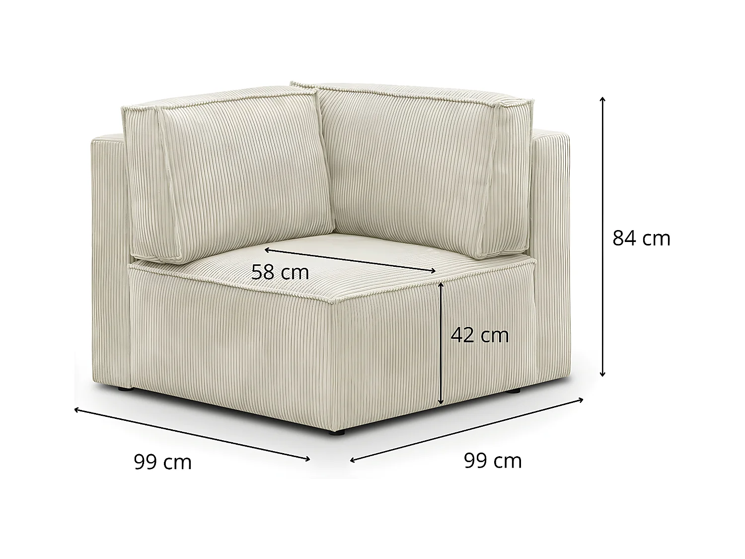 Module d'angle à gauche en velours côtelé beige - Harper Mod