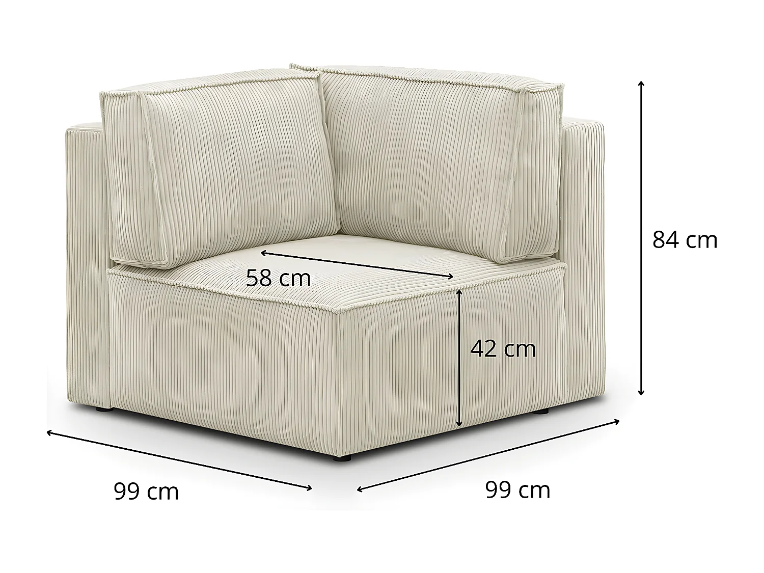 Module d'angle à gauche en velours côtelé beige - Harper Mod