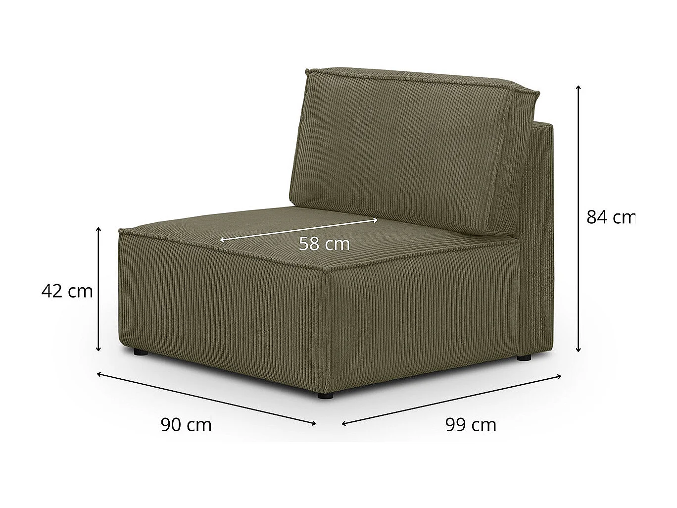 Chauffeuse modulable en velours côtelé vert kaki - Harper Mod