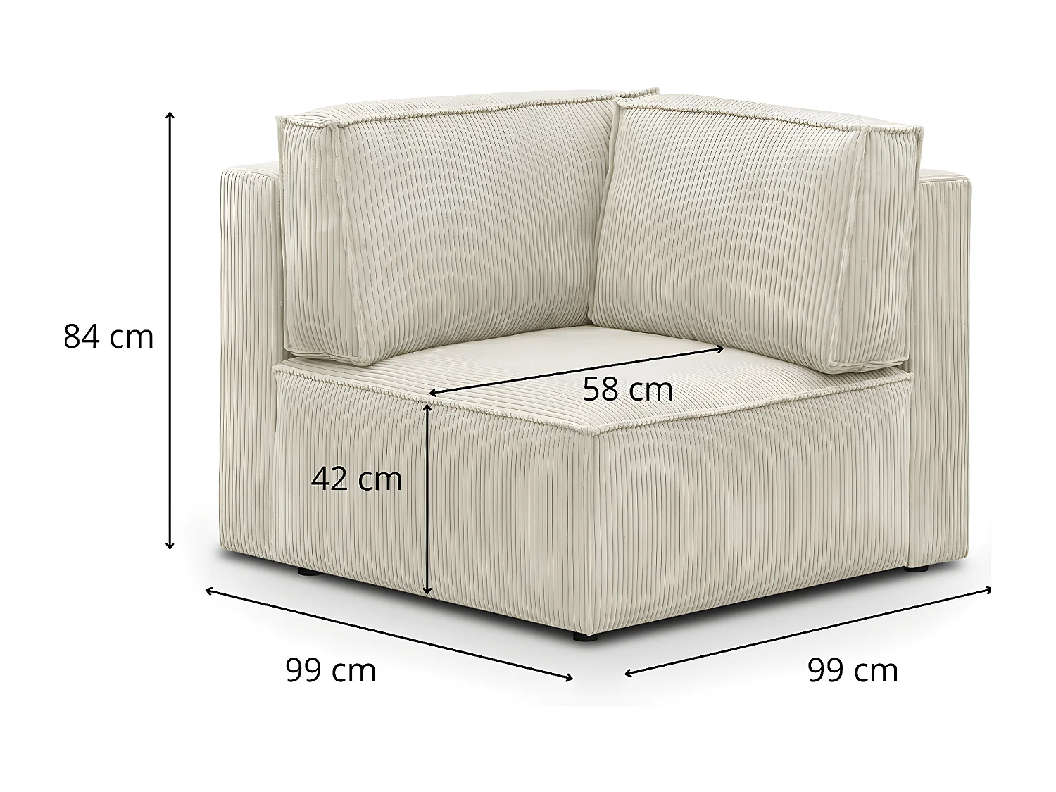 Module d'angle à droite en velours côtelé beige - Harper Mod