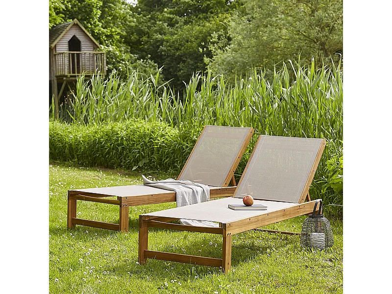 Set di 2 lettini in acacia FSC e textilene