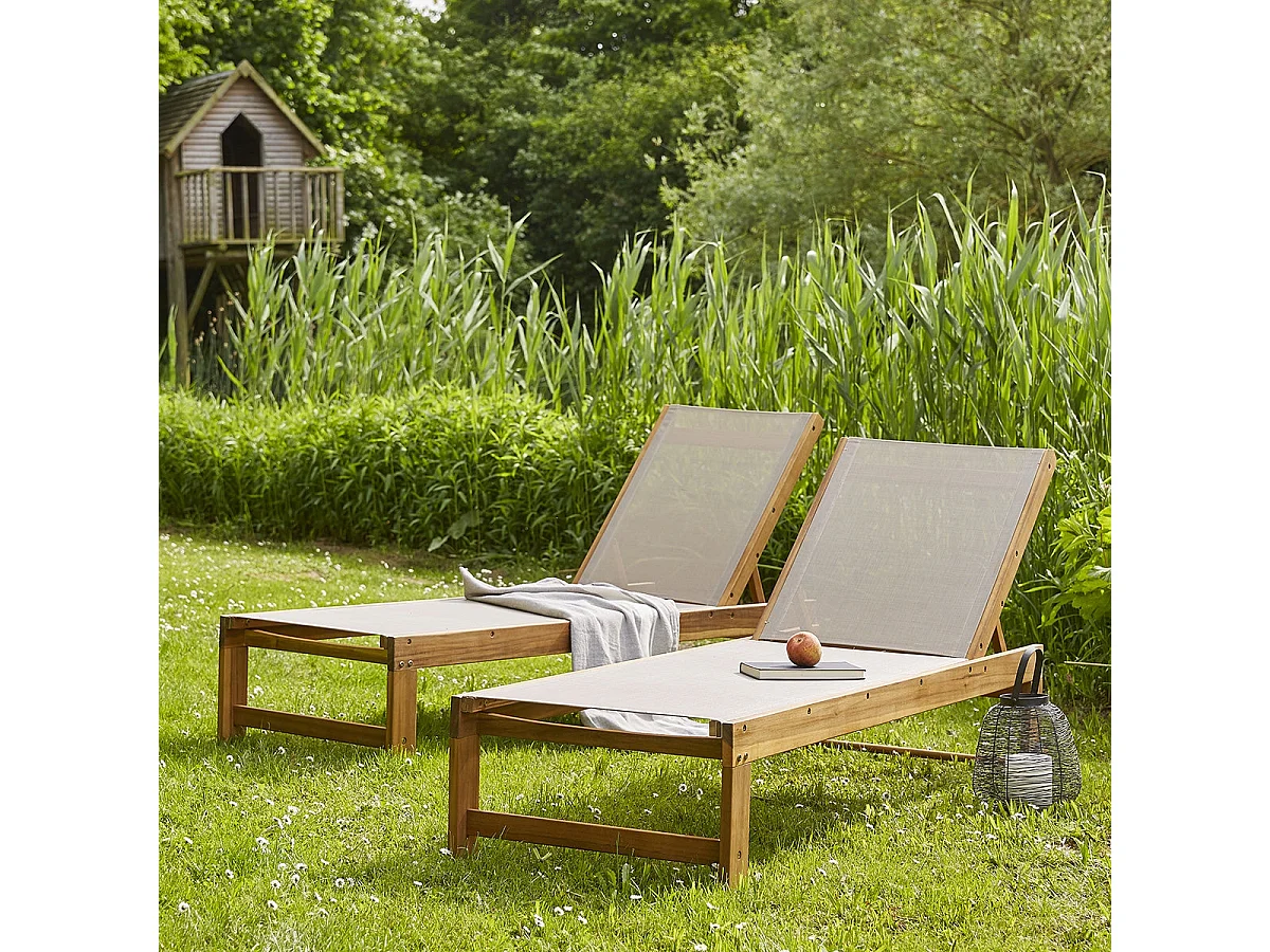 Set di 2 lettini in acacia FSC e textilene