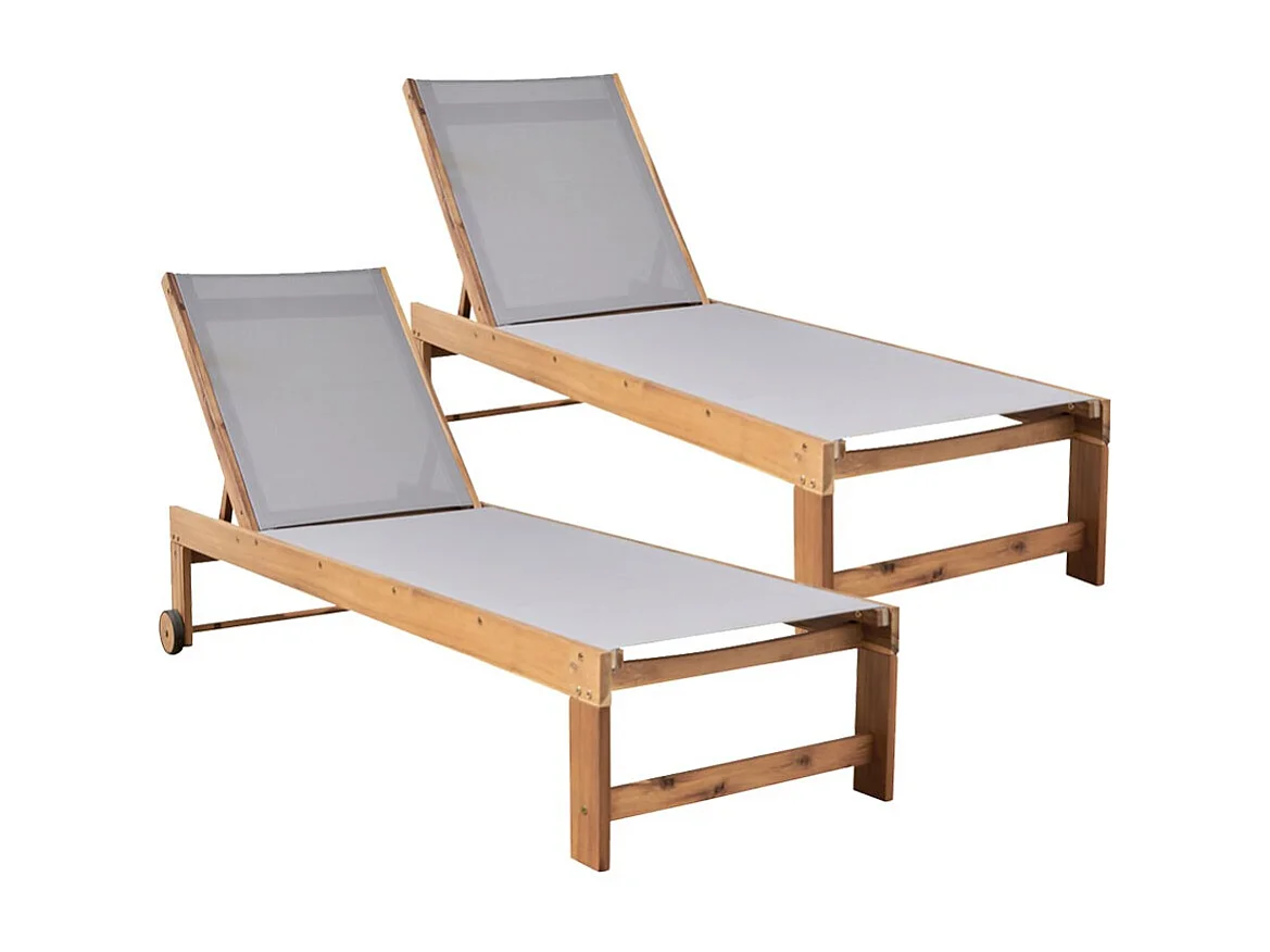 Set di 2 lettini in acacia FSC e textilene