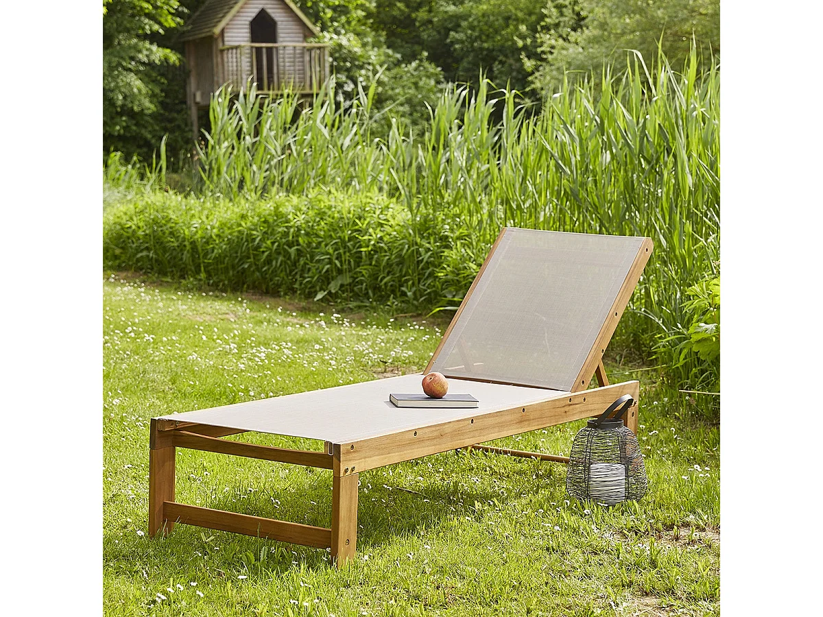 Tumbona de madera de acacia maciza y textileno gris