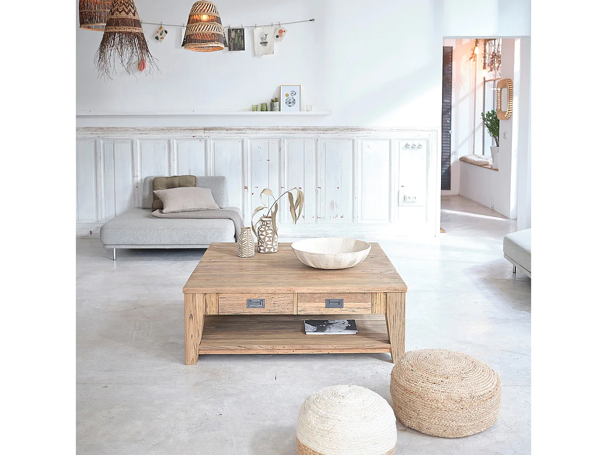 Table basse en bois de teck recyclé 120 cm