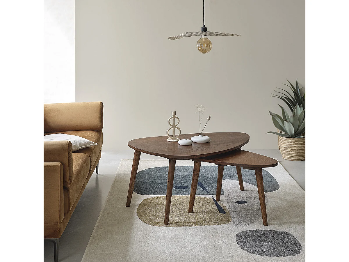 Lot de 2 tables basses gigognes en mindi massif finition noyer