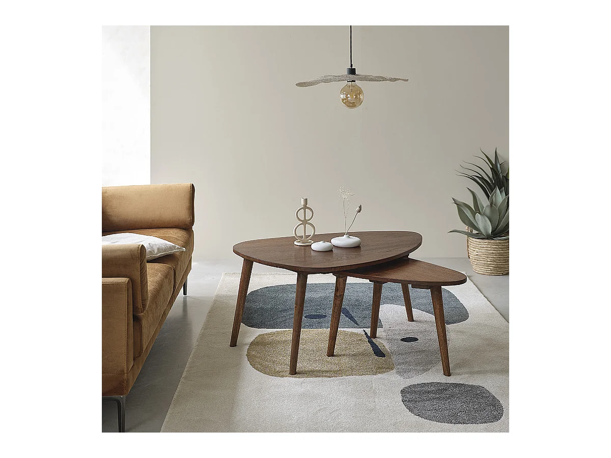 Lot de 2 tables basses gigognes en mindi massif finition noyer