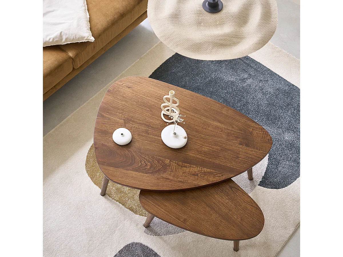 Lot de 2 tables basses gigognes en mindi massif finition noyer