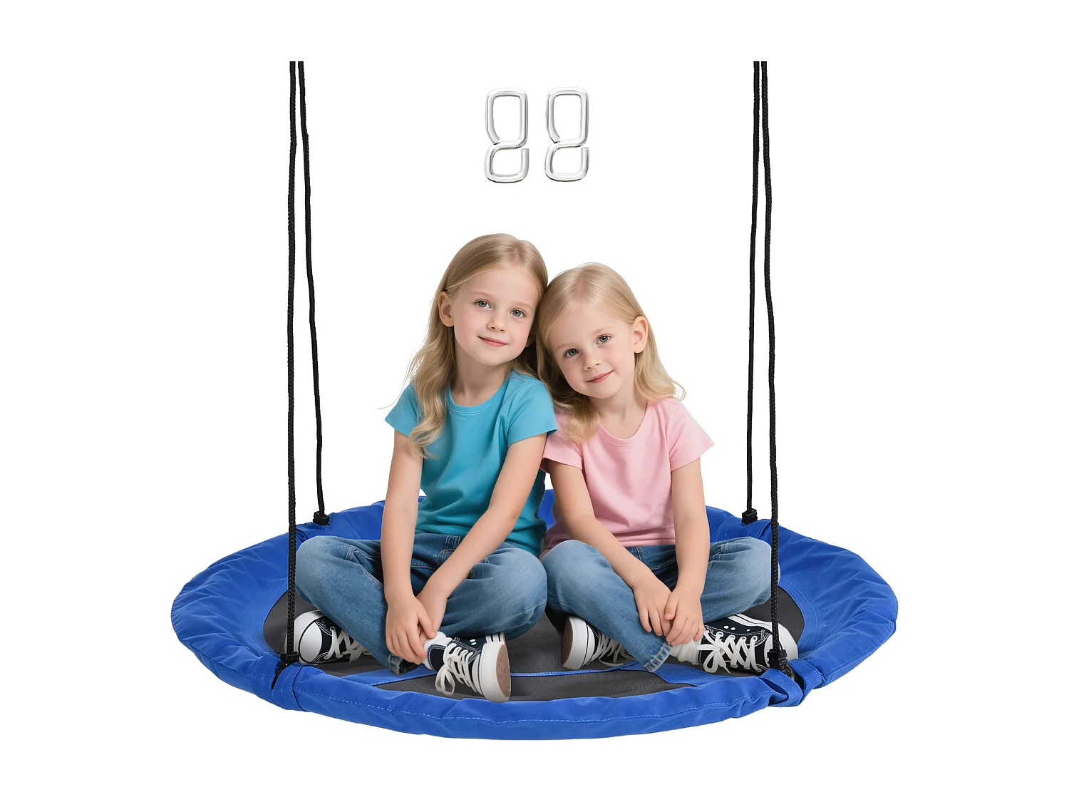 Balançoire nid d'oiseau ronde Ø 110 cm 4 anneaux inclus bleu