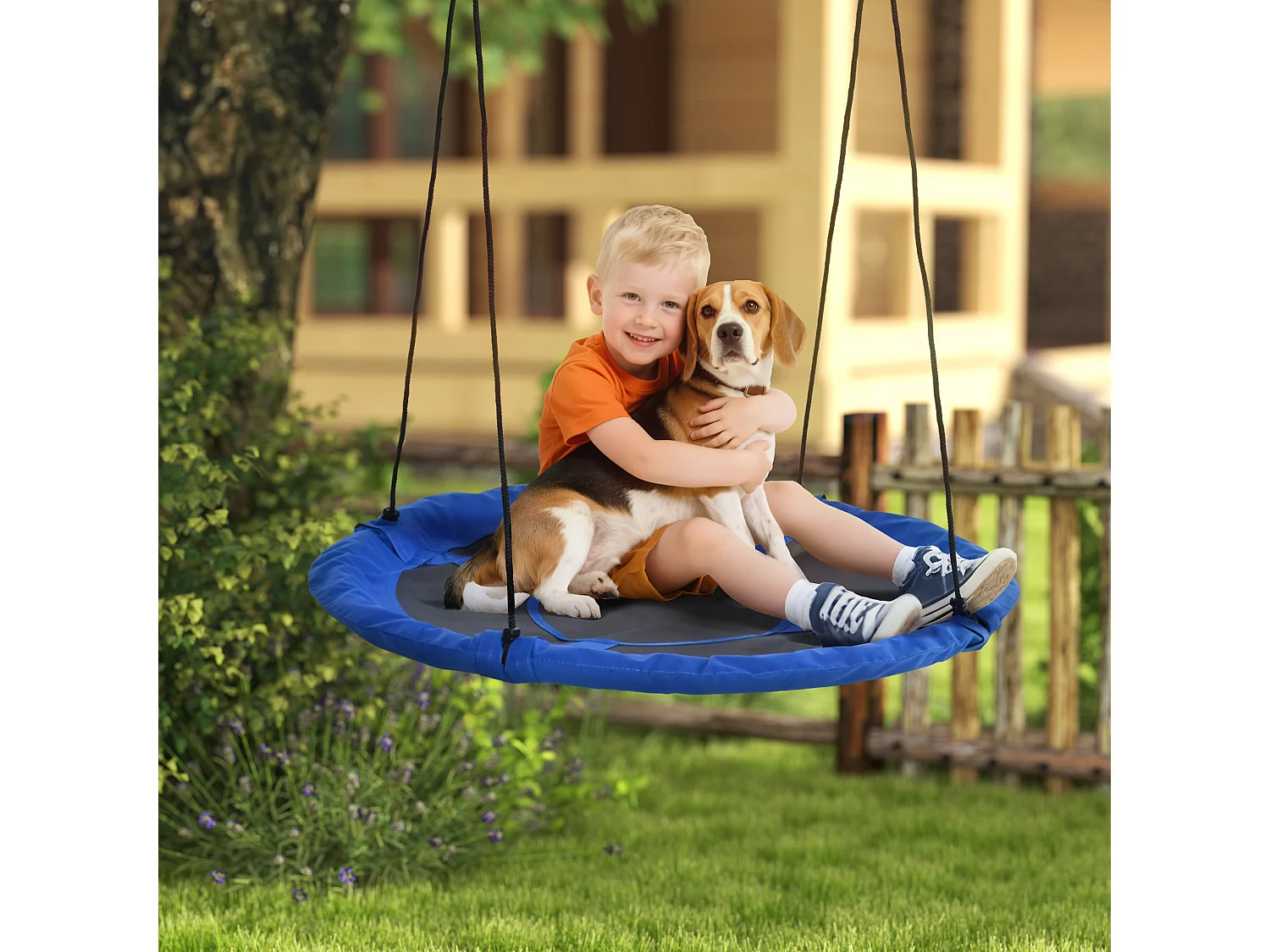 Balançoire nid d'oiseau ronde Ø 110 cm 4 anneaux inclus bleu