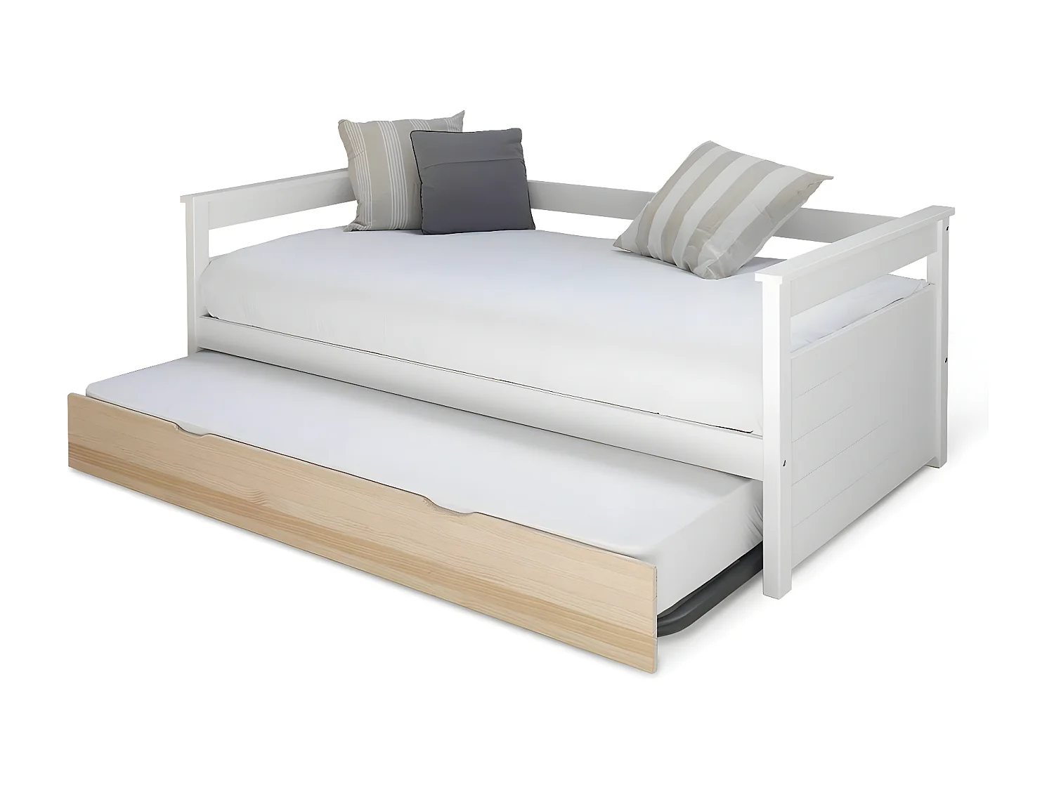 Pack lit gigogne avec 2 matelas 80x200 cm bois massif blanc et bois IZAO