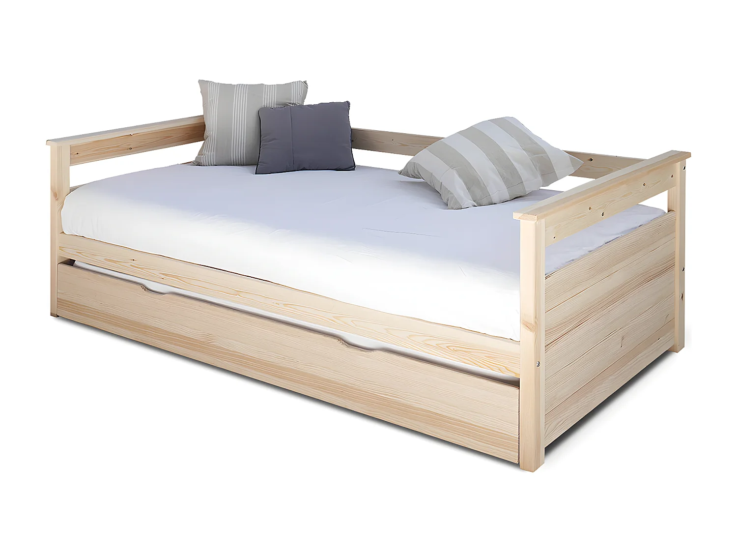 Pack lit gigogne avec 2 matelas 80x200 cm bois massif blanc et bois IZAO