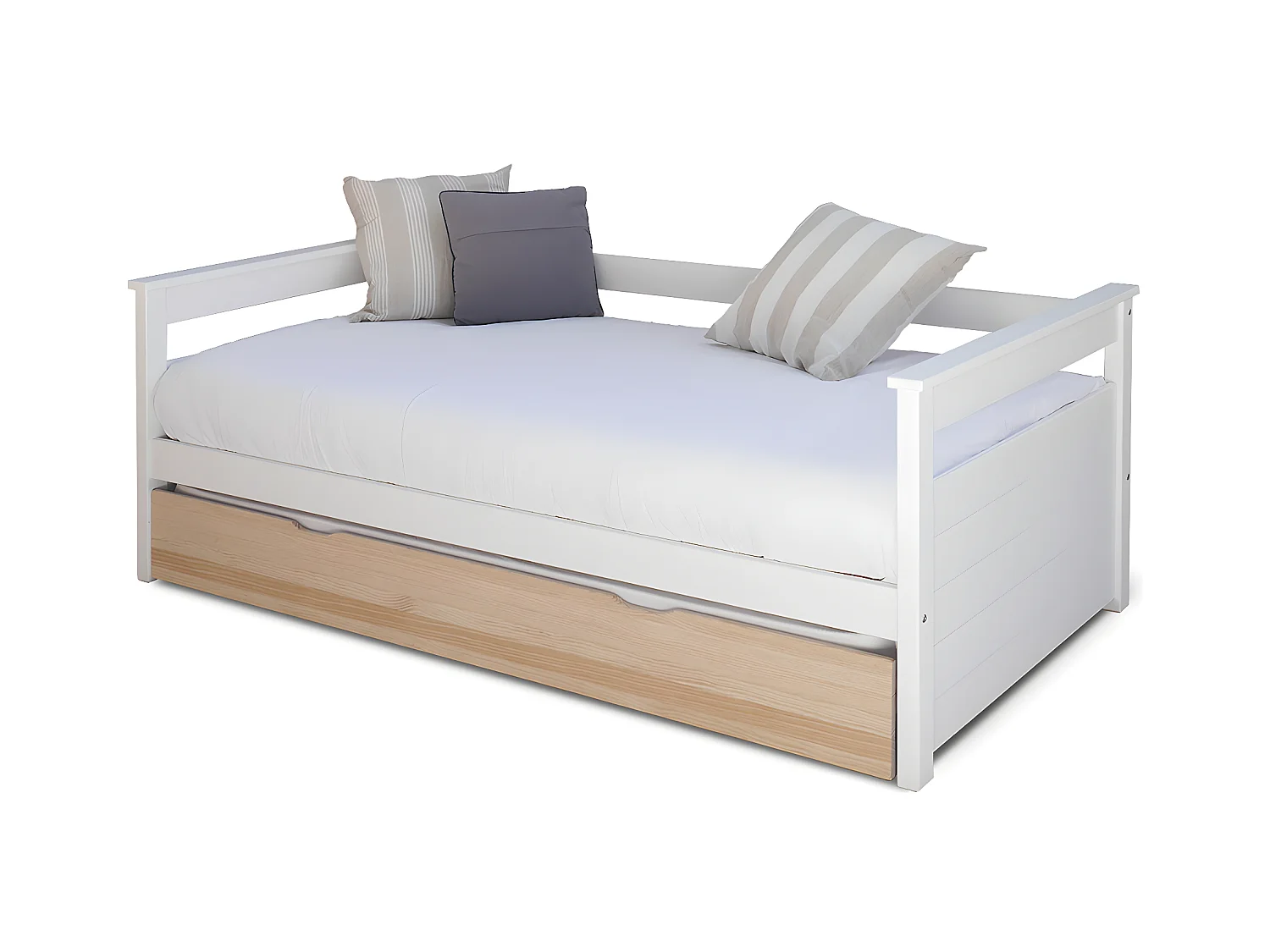 Pack lit gigogne avec 2 matelas 80x200 cm bois massif blanc et bois IZAO