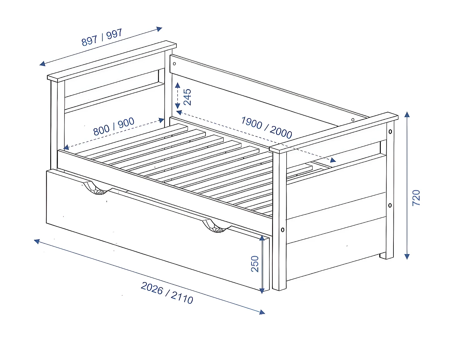 Pack lit gigogne avec 2 matelas 80x200 cm bois massif blanc et bois IZAO