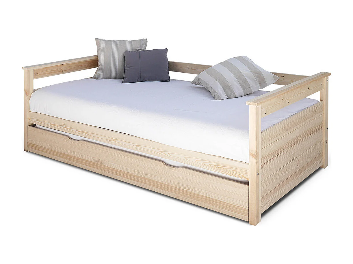 Pack lit gigogne avec 2 matelas 80x200 cm bois massif blanc et bois IZAO