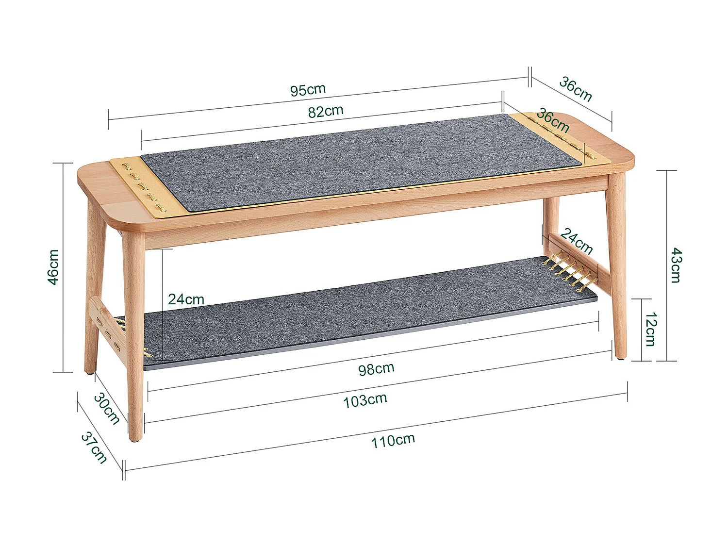 SoBuy HFSR01-N - Meuble à chaussures moderne gris naturel L110.0cm x L37.0cm x H44.5cm