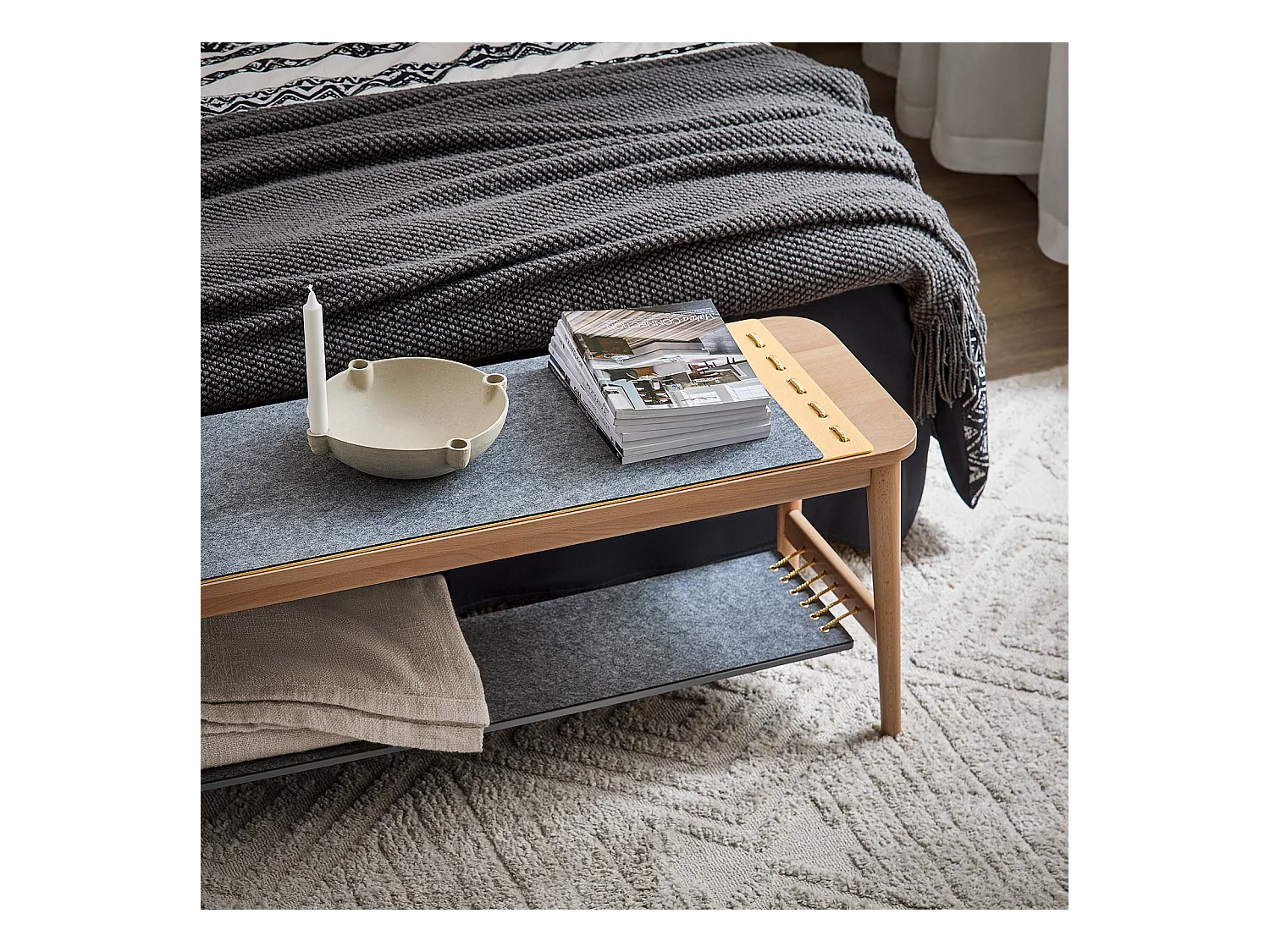 Półka na buty z drewna bukowego z 2 półkami HFSR01-N