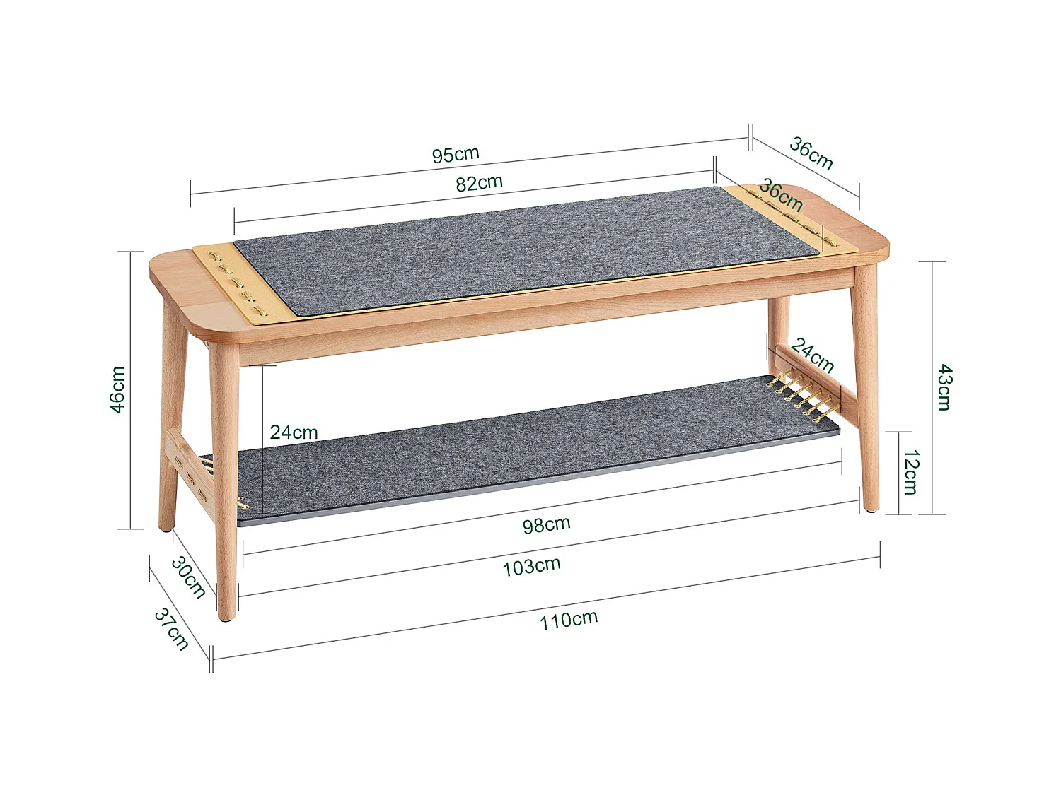 Półka na buty z drewna bukowego z 2 półkami HFSR01-N