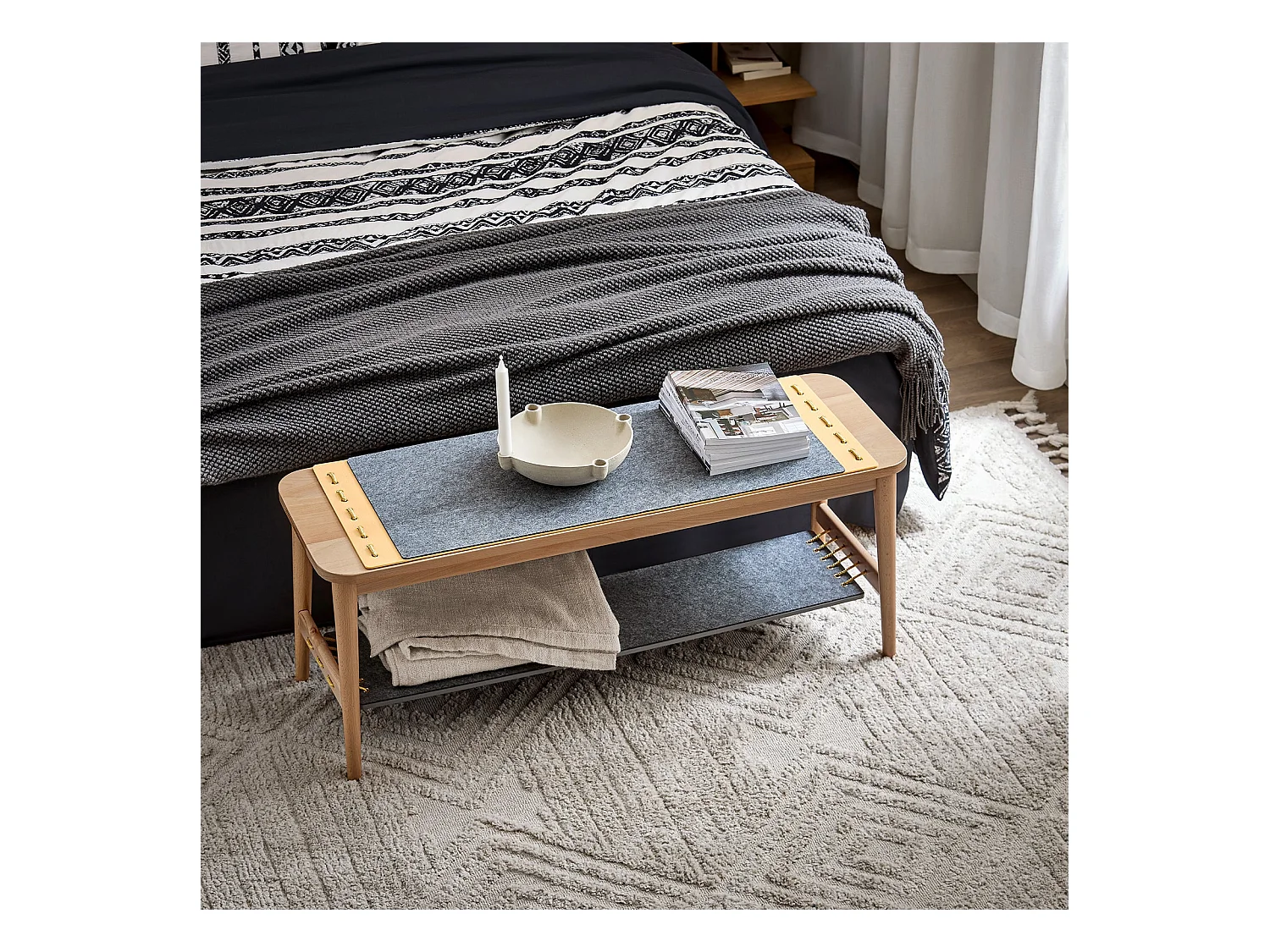 Półka na buty z drewna bukowego z 2 półkami HFSR01-N