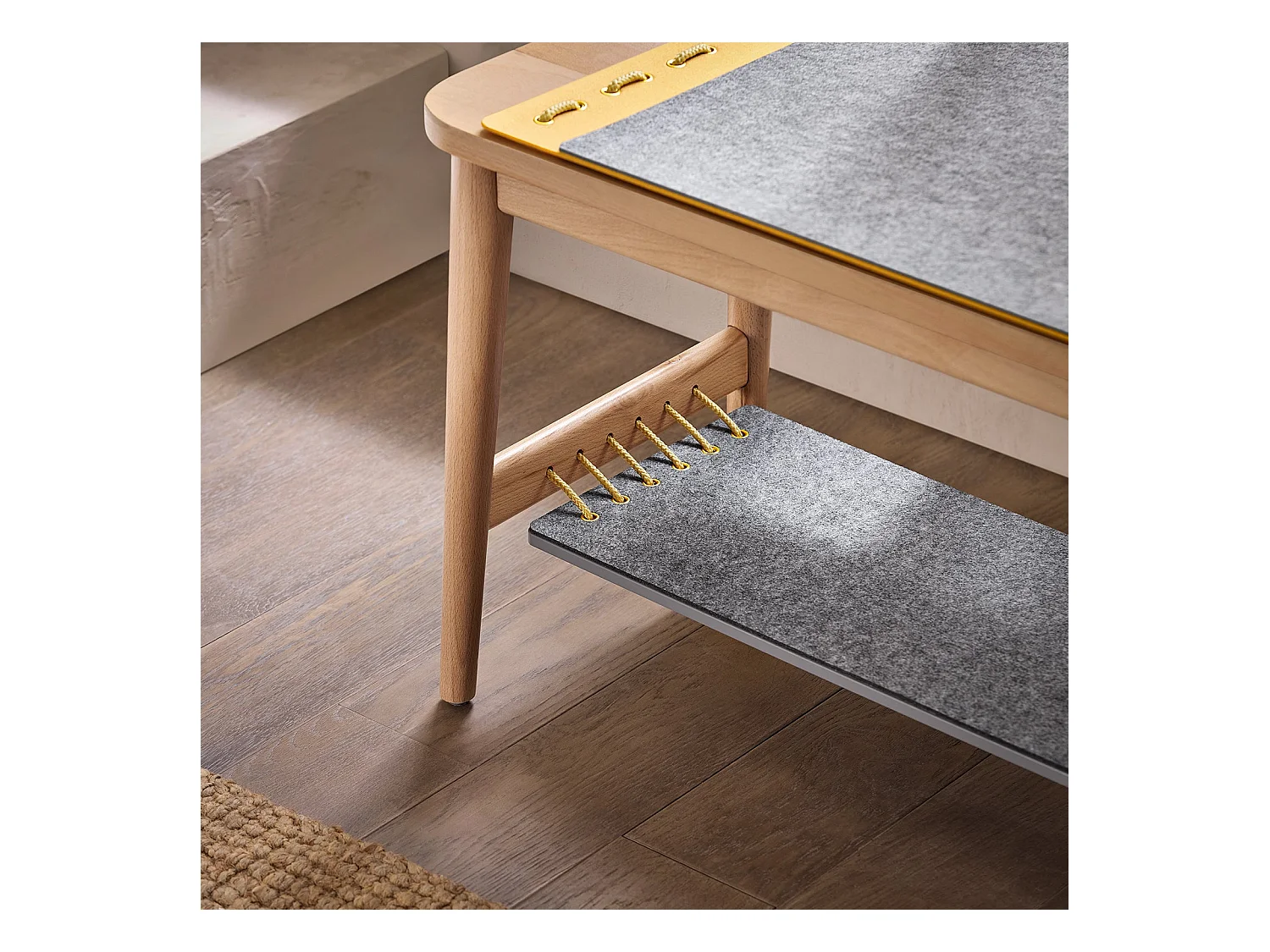 Półka na buty z drewna bukowego z 2 półkami HFSR01-N