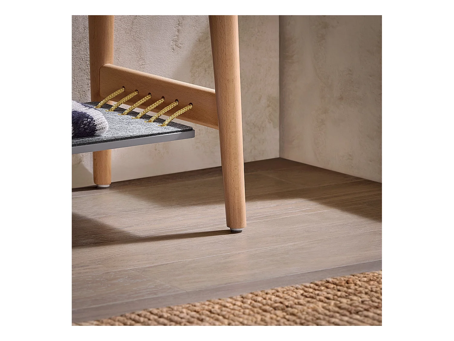 Półka na buty z drewna bukowego z 2 półkami HFSR01-N