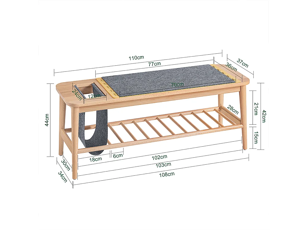SoBuy HFSR02-N Banc à Chaussures Banc de Rangement Bout de lit Etagère à Chaussures Meuble de Rangement avec raccords à Tenon