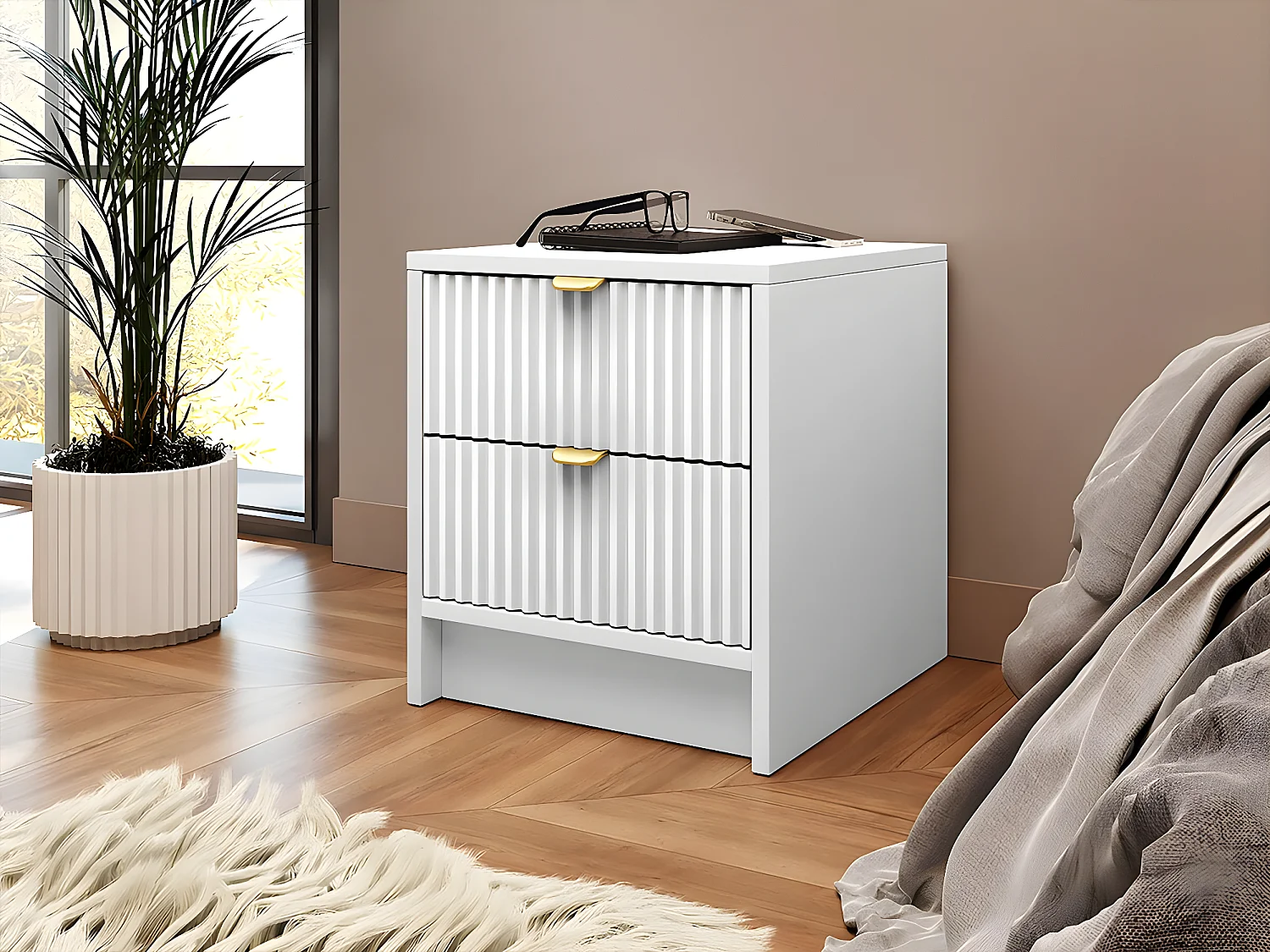 Table de chevet "Tireno" - 35 cm X 40 cm X 40 cm - Blanc