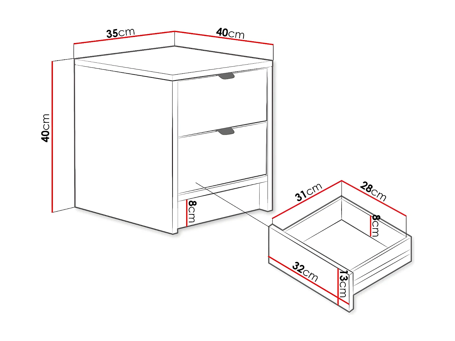 Table de chevet "Tireno" - 35 cm X 40 cm X 40 cm - Blanc