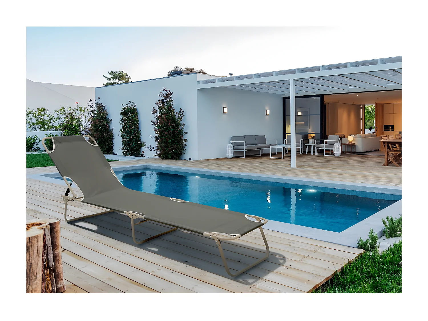 Bain de soleil pliant "Elsa" métal et textilène - Gris