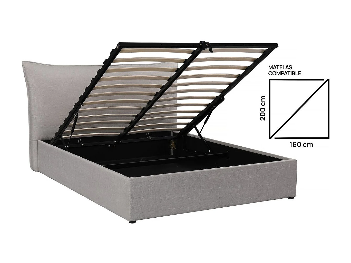 Lit coffre double "Megeve" 160 x 200 cm - Gris