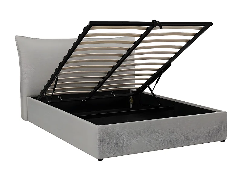 Cama de casal com armazenamento "Megeve" 160 x 200 cm em veludo cinza com cabeceira de almofada e solução de armazenamento prática