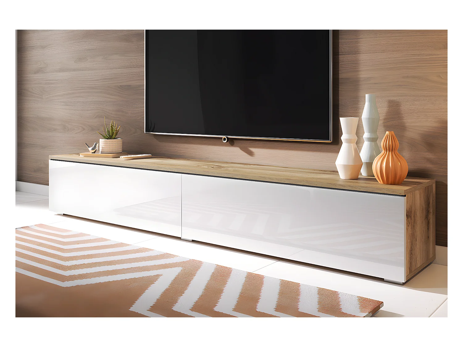 TV-meubel - 180 cm - wotan eiken / glanzend wit - zonder LED - KANE
