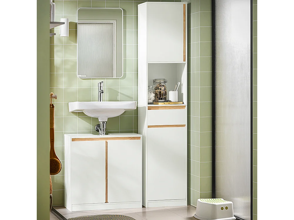SoBuy BZR78-W Meuble sous-Lavabo, Meuble sous Vasque, Meuble Salle de Bain avec 2 Étages et 2 Portes