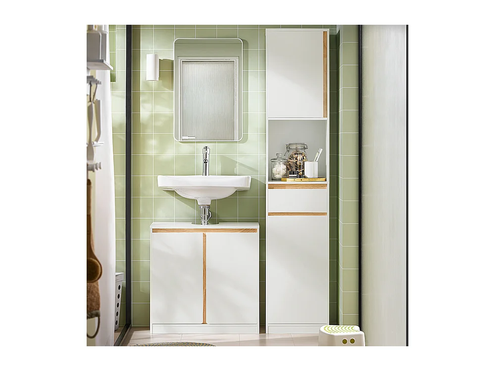 SoBuy BZR78-W Meuble sous-Lavabo, Meuble sous Vasque, Meuble Salle de Bain avec 2 Étages et 2 Portes