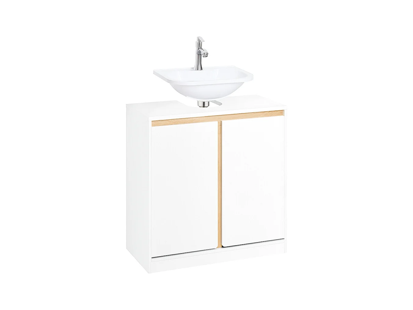 SoBuy Wastafelmeubel, Wastafelmeubel, Badkamermeubel met 2 planken en 2 deuren, Onderkast, Opbergmeubel, Opbergkast, L60 x D30 x H60 cm, Wit, Hout, BZR78-W