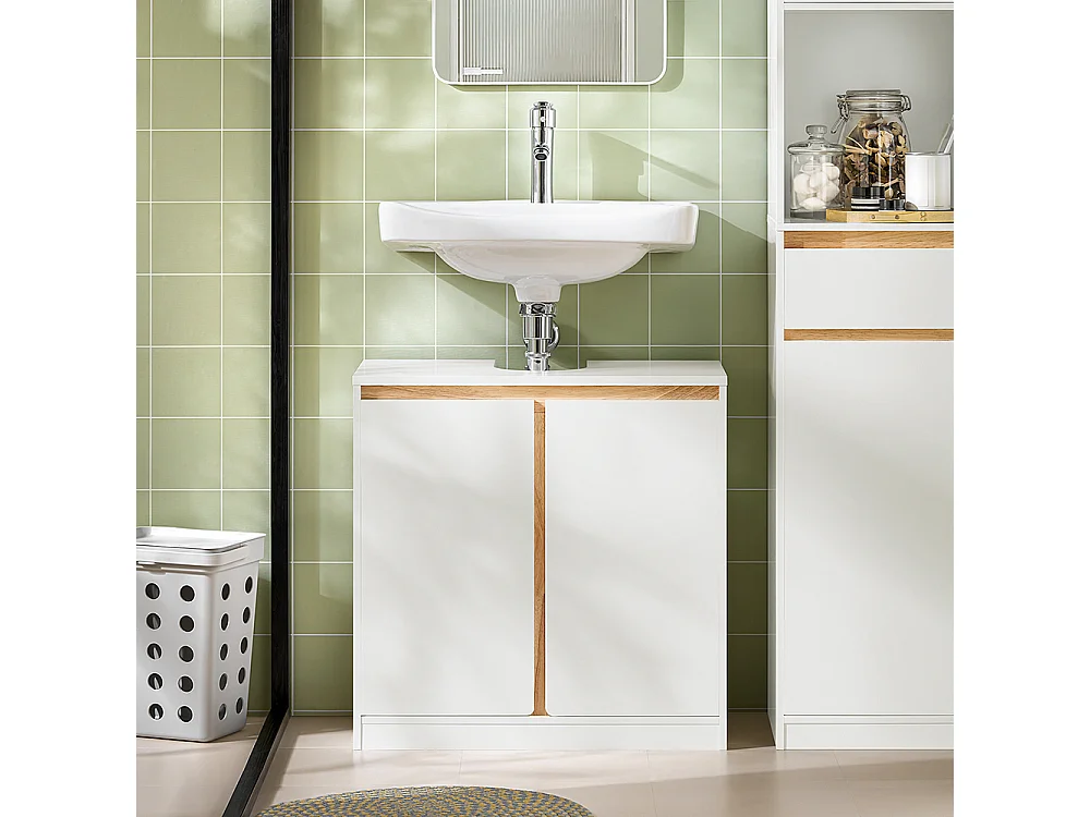 SoBuy BZR78-W Meuble sous-Lavabo, Meuble sous Vasque, Meuble Salle de Bain avec 2 Étages et 2 Portes