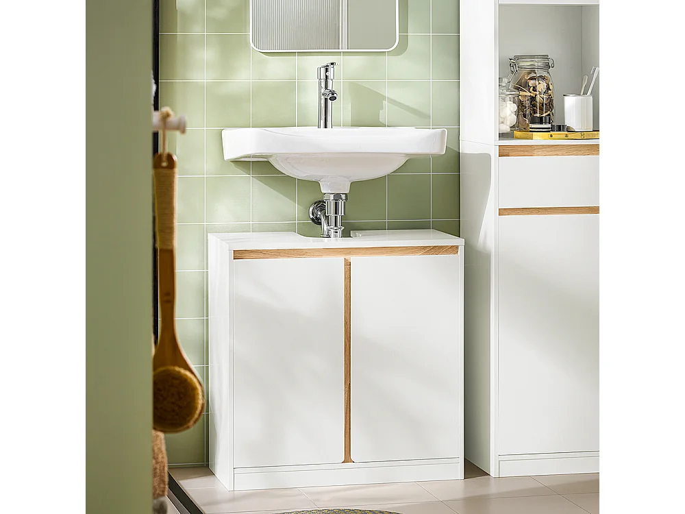 SoBuy BZR78-W Meuble sous-Lavabo, Meuble sous Vasque, Meuble Salle de Bain avec 2 Étages et 2 Portes