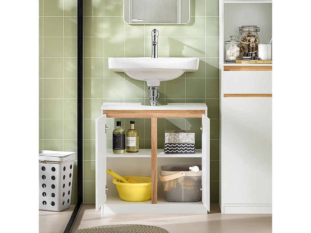 SoBuy BZR78-W Meuble sous-Lavabo, Meuble sous Vasque, Meuble Salle de Bain avec 2 Étages et 2 Portes