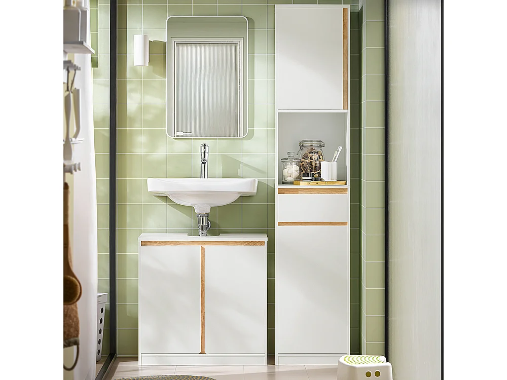 SoBuy BZR78-W Meuble sous-Lavabo, Meuble sous Vasque, Meuble Salle de Bain avec 2 Étages et 2 Portes