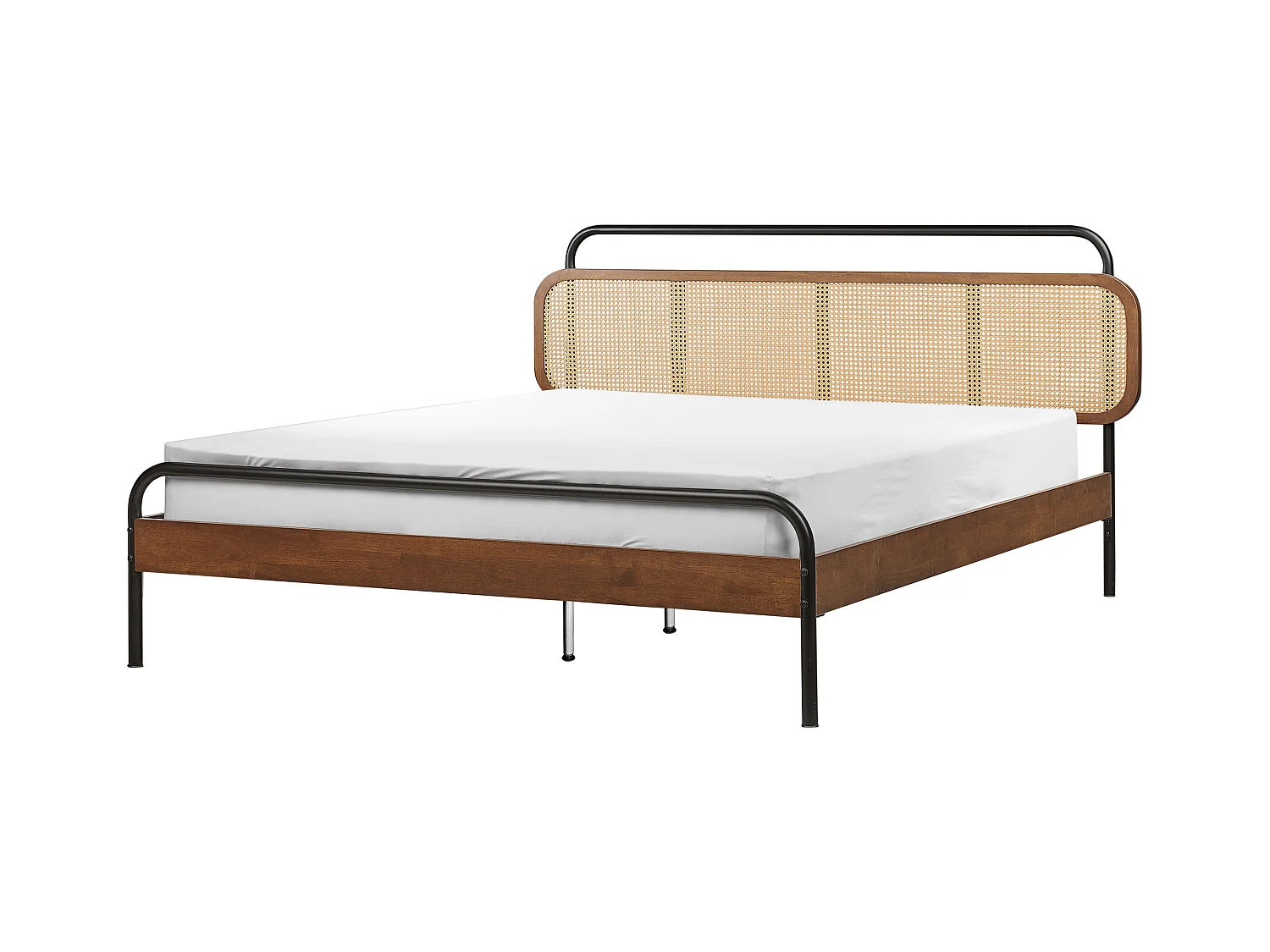 Holzbett dunkler Holzfarbton / schwarz Wiener Geflecht 160 x 200 cm Boussicourt