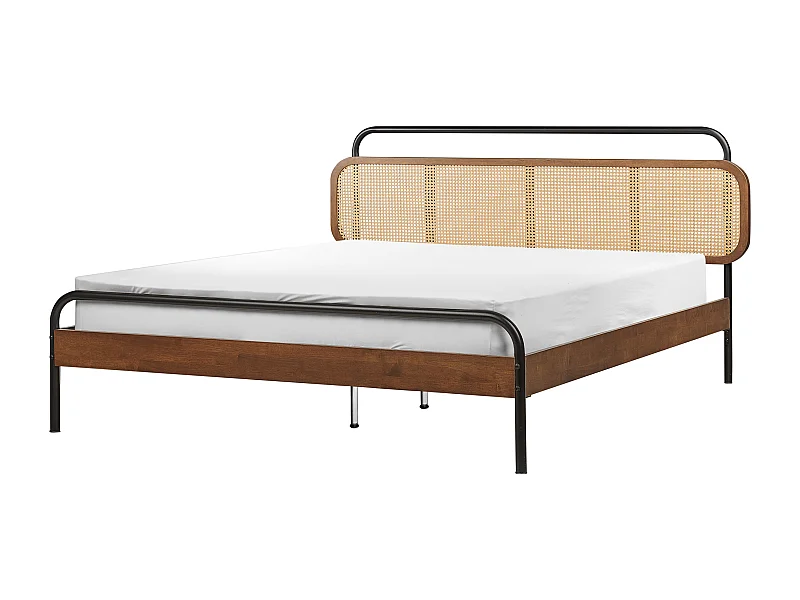 Lit avec sommier Rotin BOUSSICOURT 160 x 200 cm Marron foncé