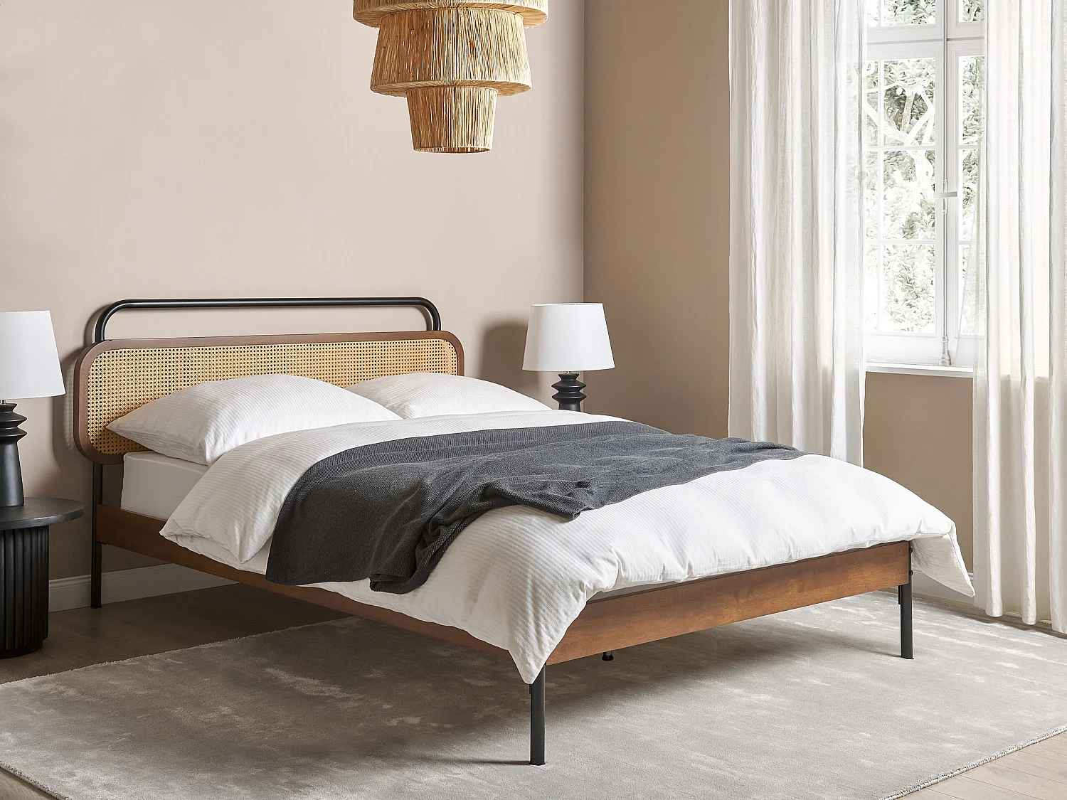 Bett mit Lattenrost Rattan BOUSSICOURT 140 x 200 cm Dunkelbraun