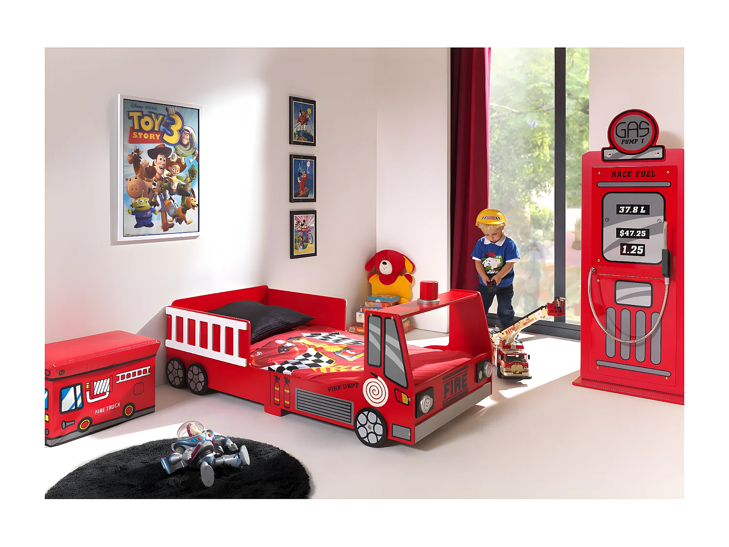 Pack - Lit Enfant & Matelas "Pompier" 70x140cm Rouge