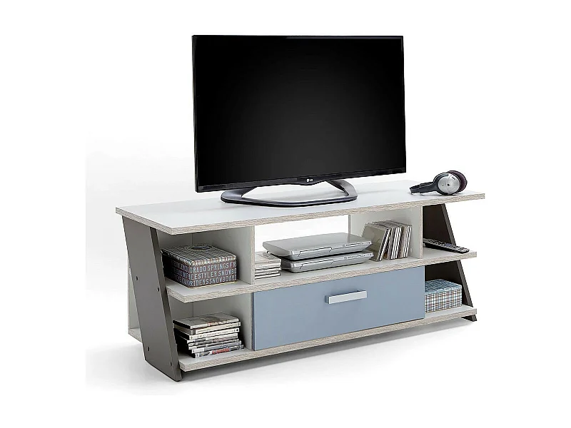 Meuble TV 5 Niches "Anoya" 135cm Chêne & Blanc