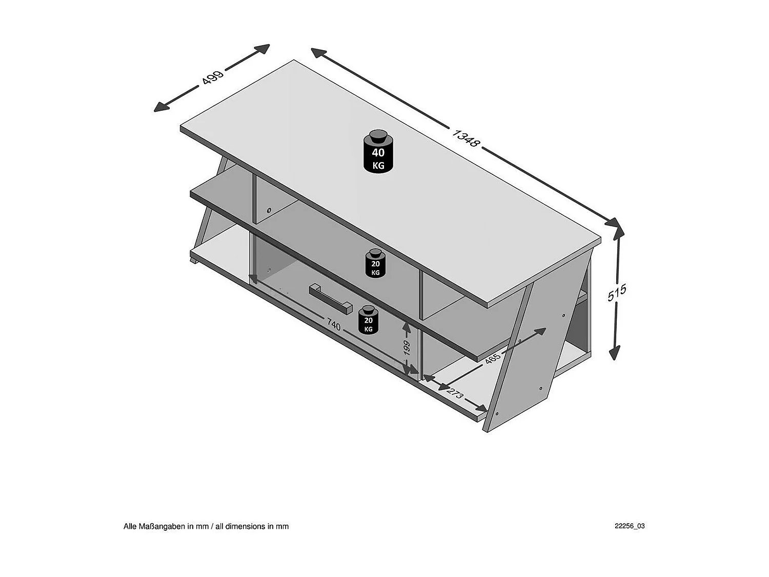 Meuble TV 5 Niches "Anoya" 135cm Chêne & Blanc