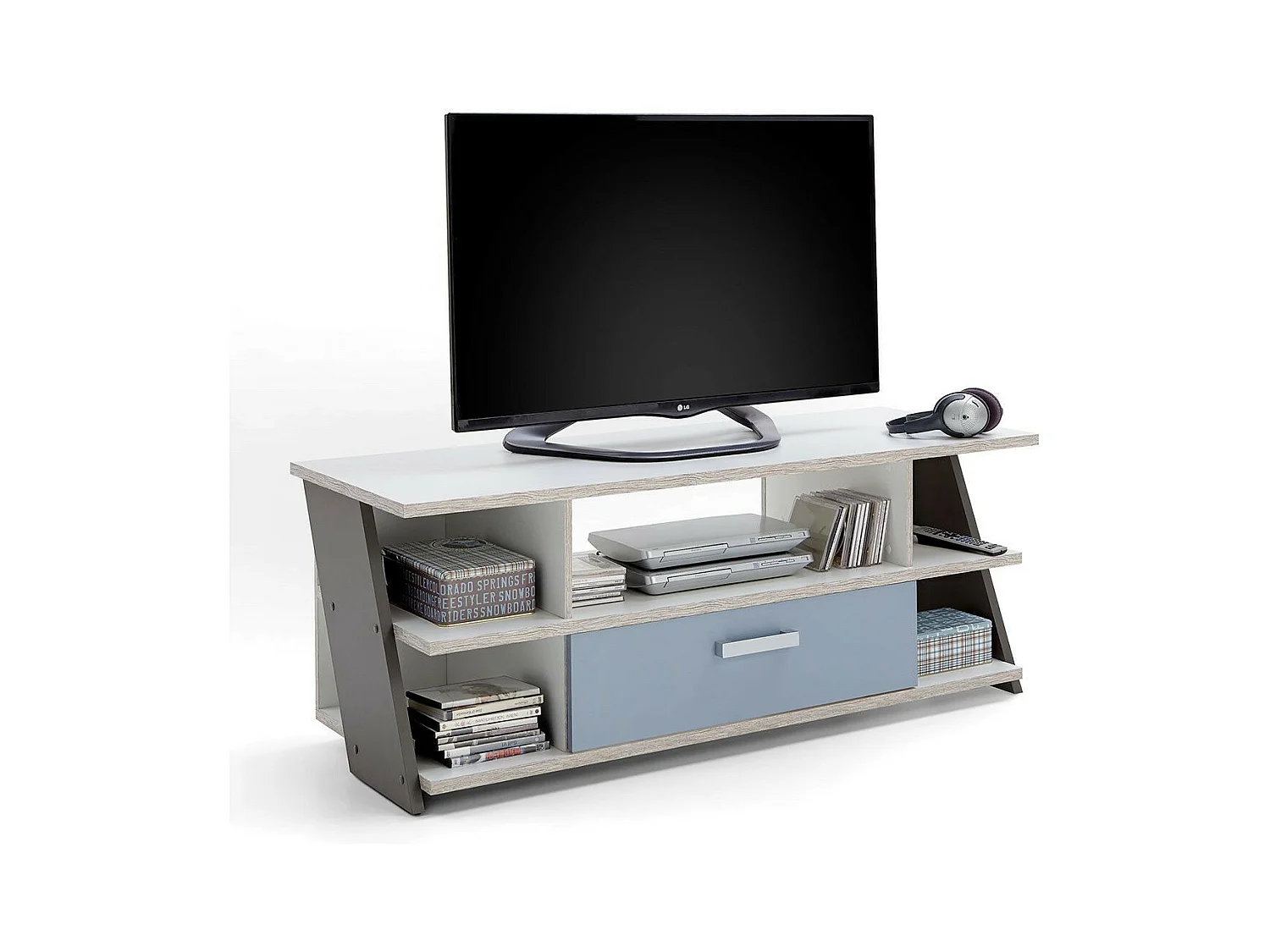 Meuble TV 5 Niches "Anoya" 135cm Chêne & Blanc