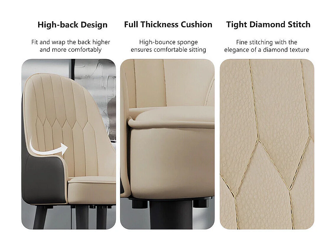 Chaises de Salle à Manger Lot de 2 Chaise de Cuisine Confortable Fauteuil de Table à Manger en Cuir 52x49x90cm - Crème Blanc