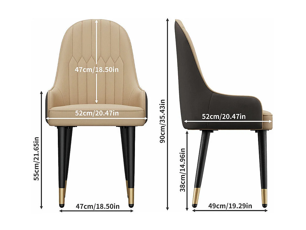 Chaises de Salle à Manger Lot de 2 Chaise de Cuisine Confortable Fauteuil de Table à Manger en Cuir 52x49x90cm - Crème Blanc