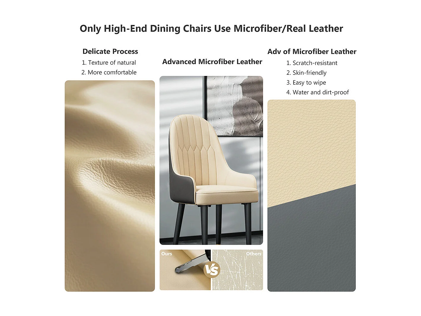 2er-Set Esszimmerstühle FATIVO - Mikrofaser in Lederoptik - Metallbeine